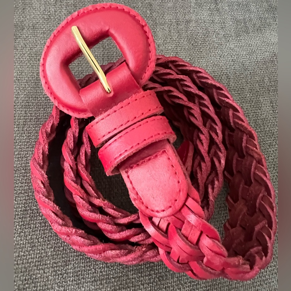 Red Genuine Split Cowhide Honors Braided Belt Size M/L